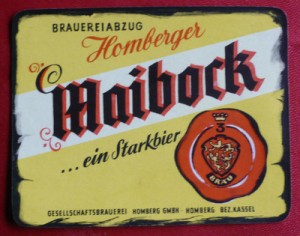 Gesellschaftsbrauerei Homberg mit dem Bieretikett des Maibock